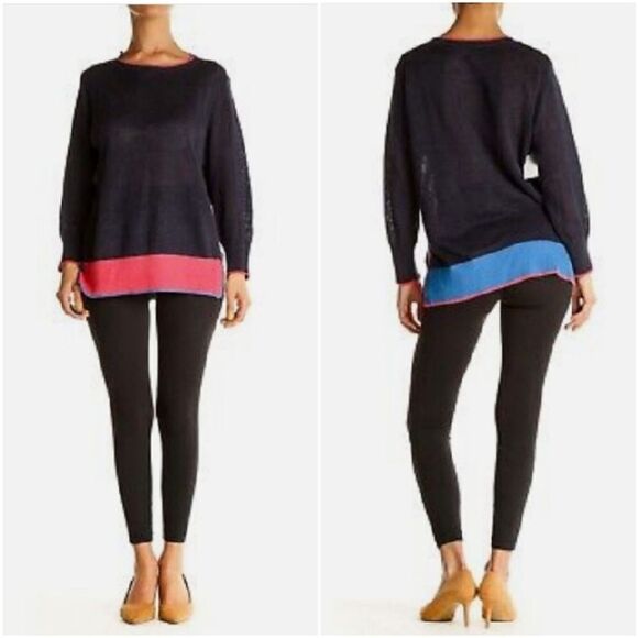 Boden Sweaters - Boden Small Navy Blue Colorblock Linen Knit Casual Crewneck Sweater XS